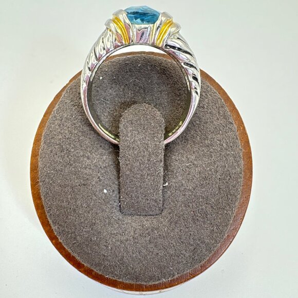 Silver Plated Two Tone Blue Crystal Cable Design Statement Ring Size 8 - Picture 3 of 11